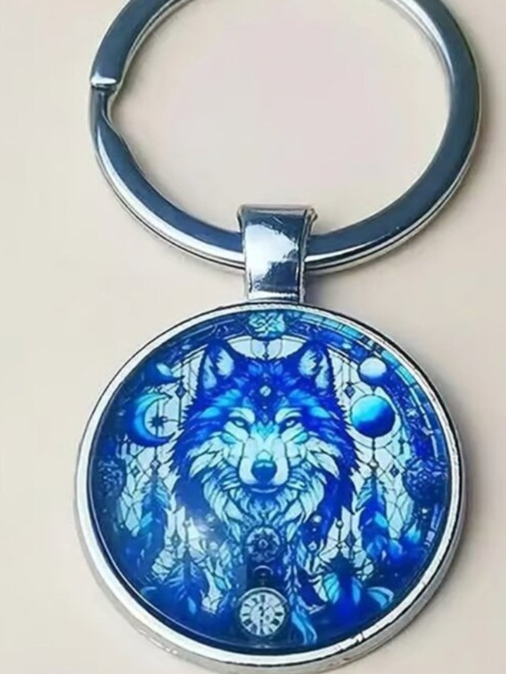 Blue Wolf Dreamcatcher Pendant Keychain - Women Jewelry